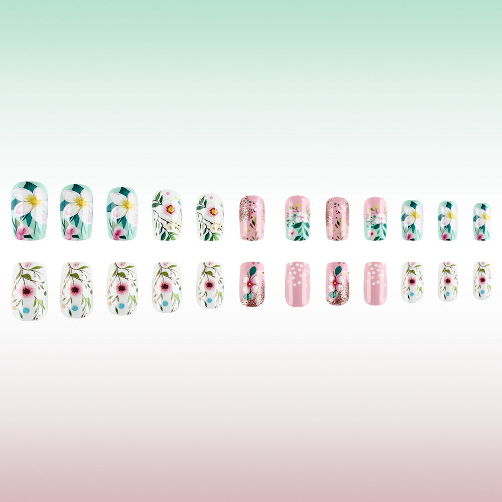 Blossom Serenity Medium Square Pastel Pink with Floral Accents Press-On Nail Set