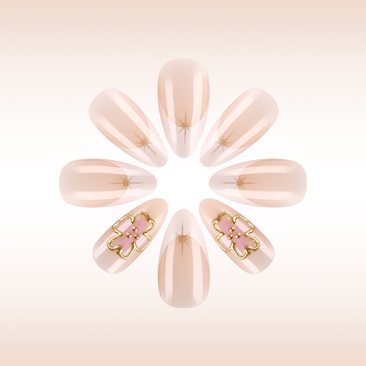 Blossom Dreams Long Almond Pink with Gold Accents Press On Nail Set