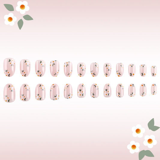 Floral Fantasy Medium Oval Pink Press-On Nail Set with Charming Flower Accents