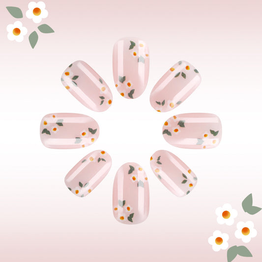 Blossom Garden Elegant Medium Oval Soft Pink Floral Press-On Nail Set