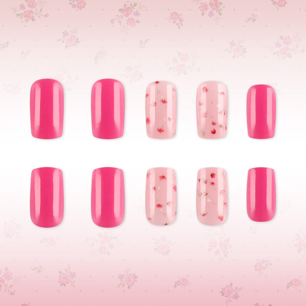 Floral Fantasy Glossy Medium Square Pink Nail Set with Delicate Flower Accents