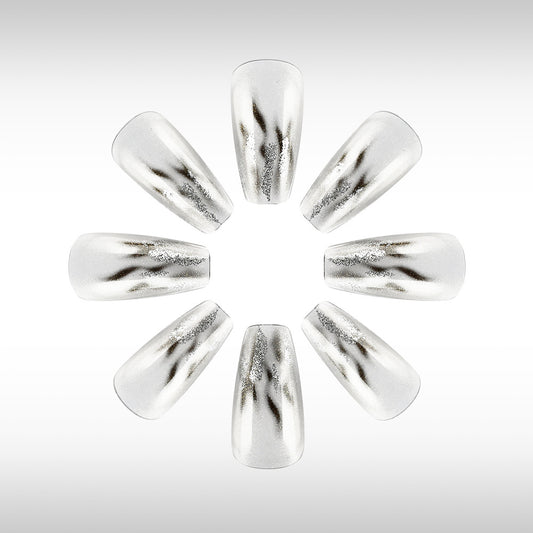 Celestial Dreams Long Coffin Silver Ombre Glitter Press On Nail Set