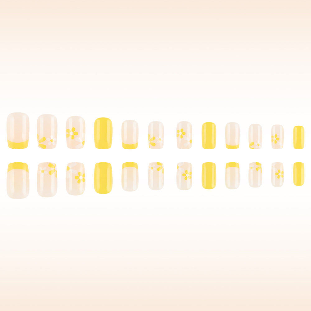 Sunny Blossom Elegant Medium Square Press On Nail Set Featuring Dazzling Yellow Floral Accents