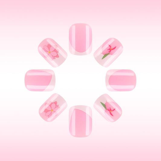 Blossoming Beauty Short Square Light Pink with Floral Art Press On Nail Set