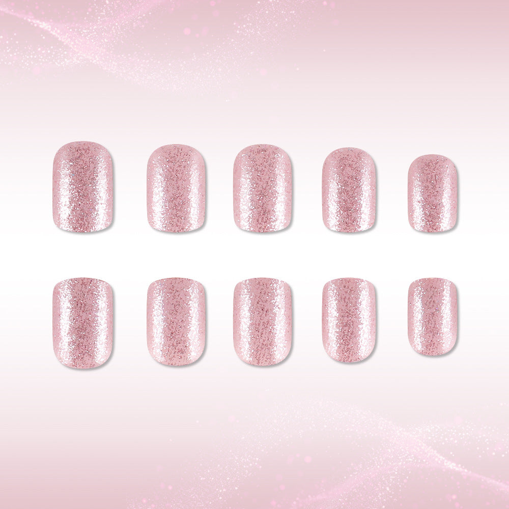 Glimmering Rose Dream Short Square Shimmering Pink Glitter Press On Nail Set