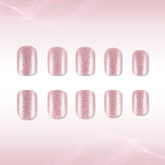 Glimmering Rose Dream Short Square Shimmering Pink Glitter Press On Nail Set
