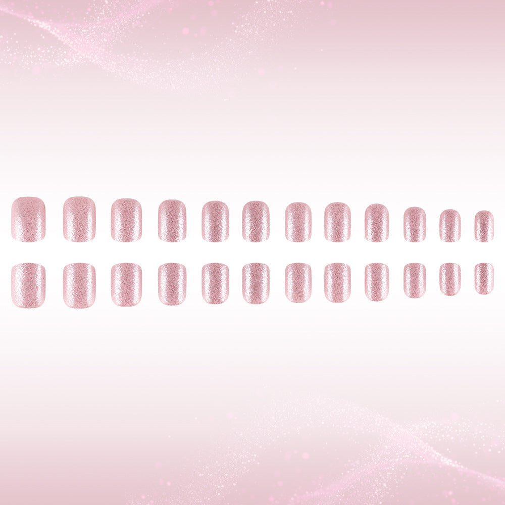 Glamorous Fairy Tale Press On Nail Set Medium Square Blush Pink Sparkle Finish