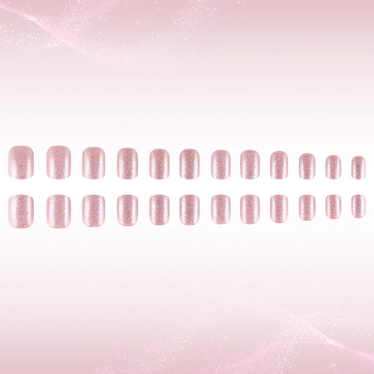 Glamorous Fairy Tale Press On Nail Set Medium Square Blush Pink Sparkle Finish
