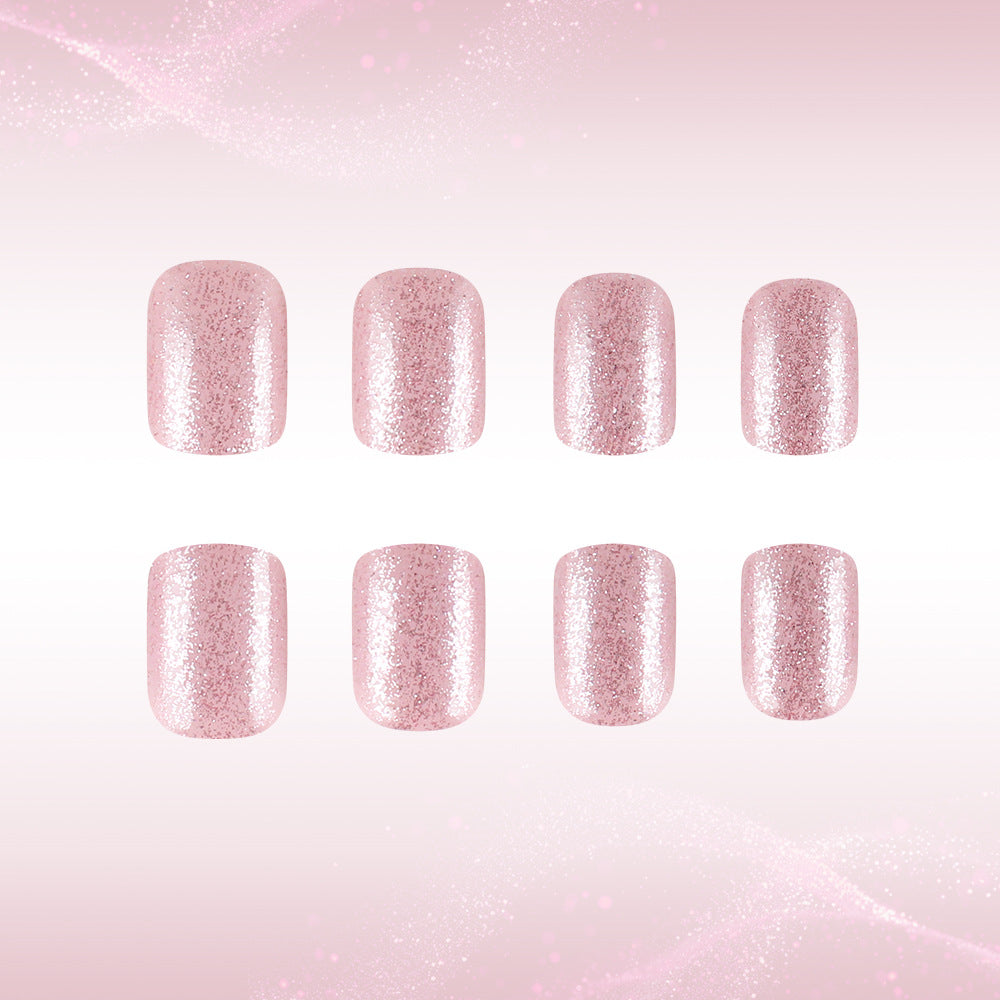 Glamorous Fairy Dust Press On Nail Set in Medium Square Soft Pink with Dazzling Glitter Finish