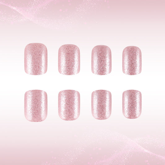 Glamorous Fairy Dust Press On Nail Set in Medium Square Soft Pink with Dazzling Glitter Finish