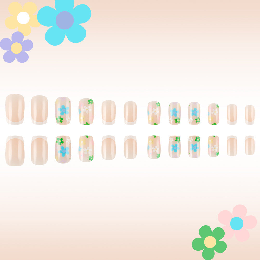 Garden Blossom Elegant Medium Square Press On Nail Set with Pastel Floral Design and Glossy Finish