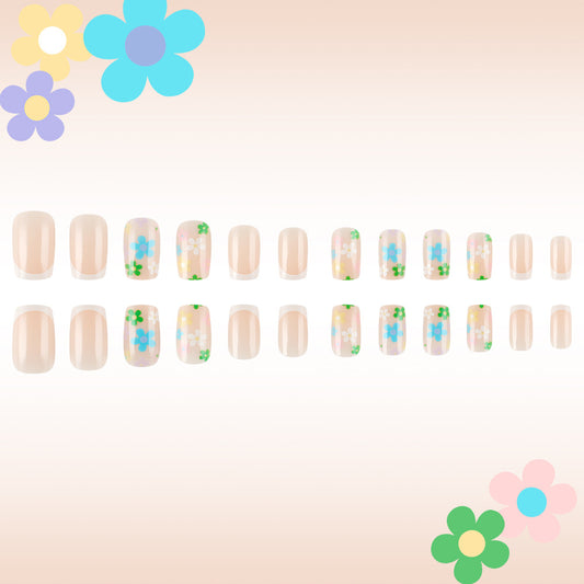 Garden Blossom Elegant Medium Square Press On Nail Set with Pastel Floral Design and Glossy Finish