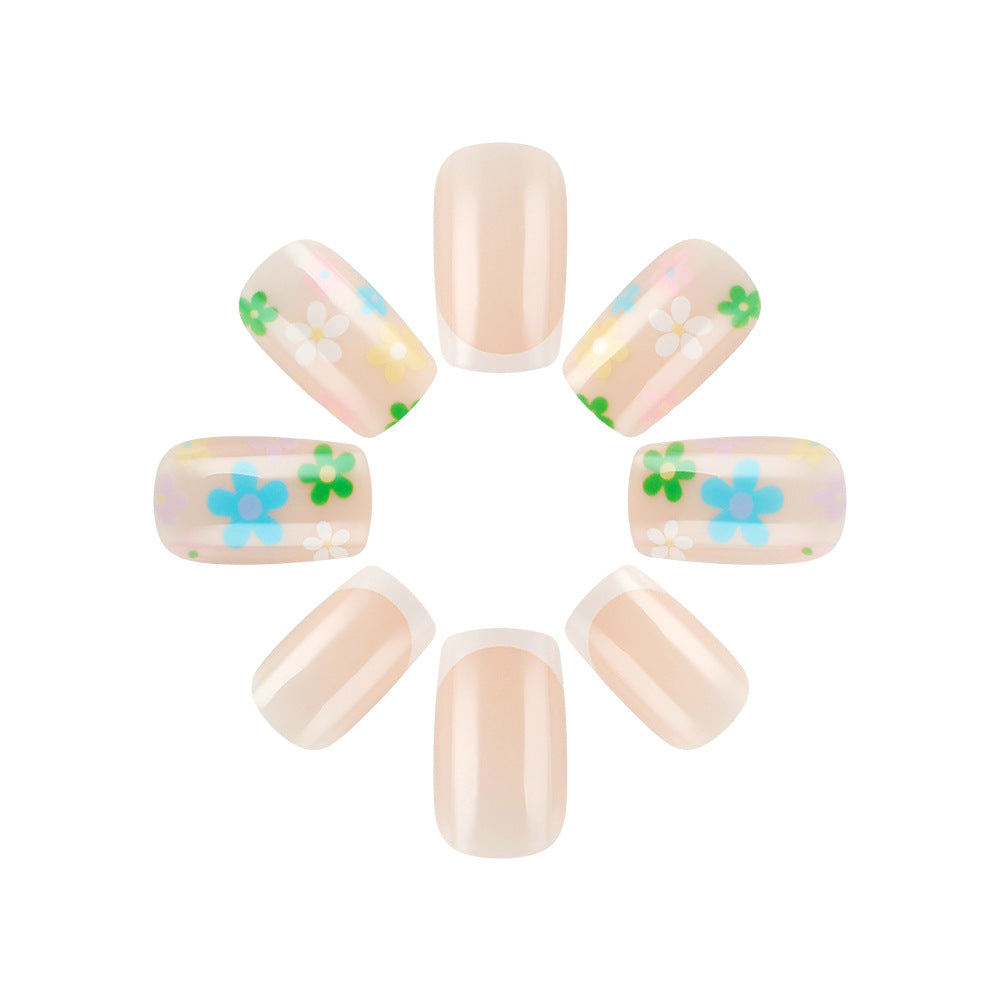 Floral Fantasy Medium Square Pastel Pink Press On Nail Set with Iridescent Flower Designs