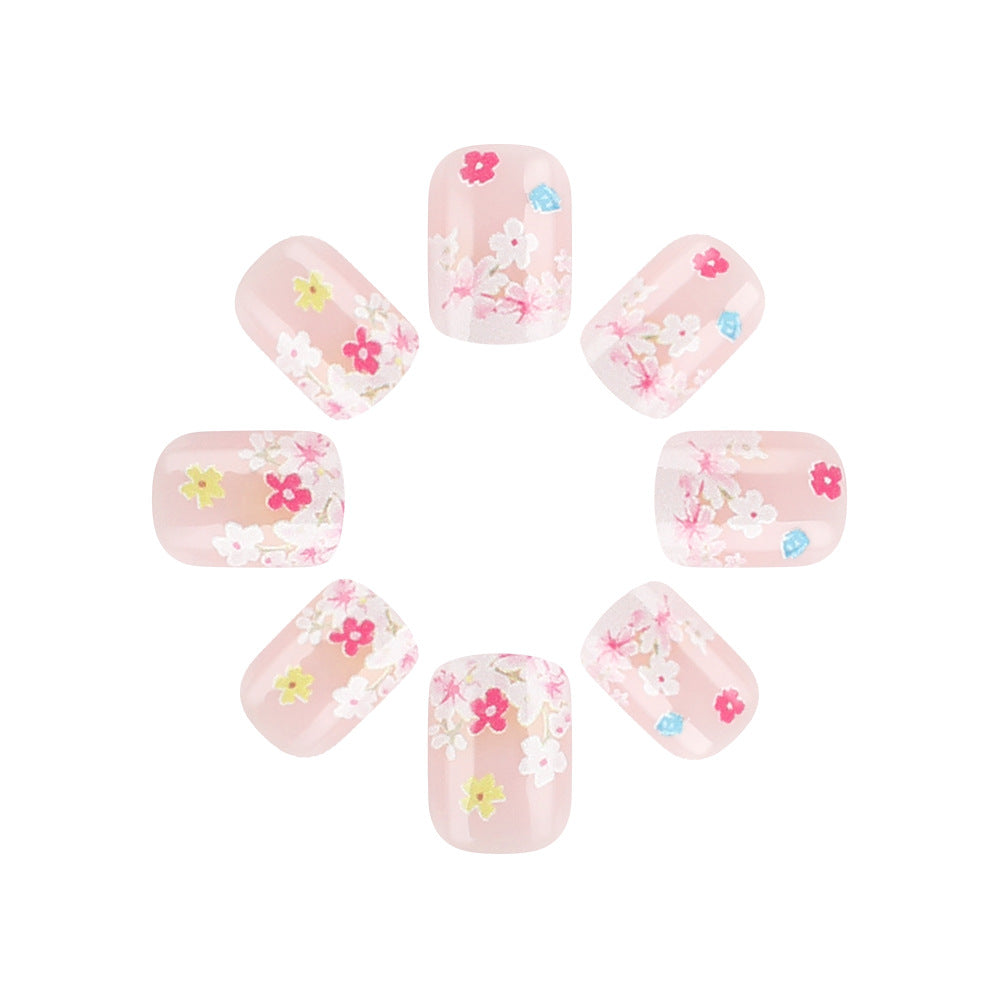 Blossom Garden Stylish Short Square Pink Floral Press On Nail Set