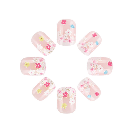 Blossom Garden Stylish Short Square Pink Floral Press On Nail Set
