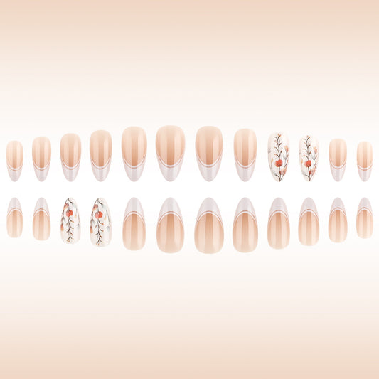 Elegance Unveiled Stunning Long Almond Shape Soft Pink With Artistic Floral Accents Press On Nail Set