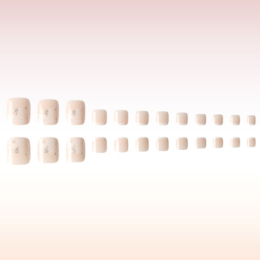 Blossom Elegance Dreamy Short Square Blush Pink With Delicate Flower Accents Press On Toenail Set