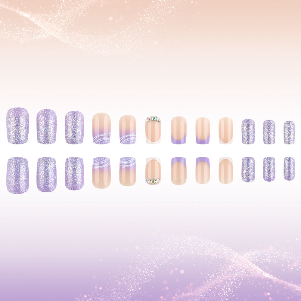 Whimsical Lavender Dream Medium Square Press On Nail Set with Glitter Shine and Elegant Accents