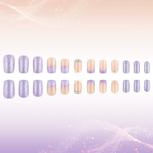 Whimsical Lavender Dream Medium Square Press On Nail Set with Glitter Shine and Elegant Accents