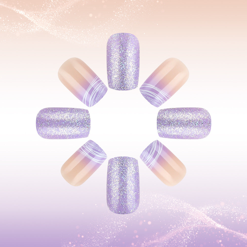 Enchanting Twilight Sparkle Press On Nail Set Medium Square Purple Glitter Finish