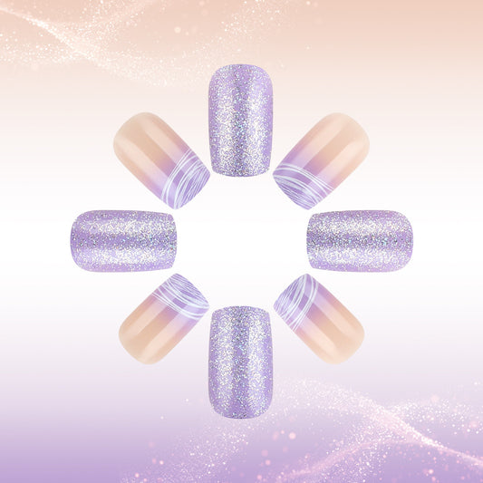 Enchanting Twilight Sparkle Press On Nail Set Medium Square Purple Glitter Finish