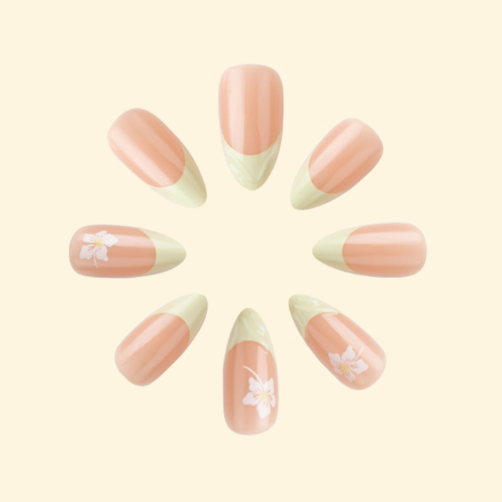 Blossom Dream Press On Nails Set Long Almond Peach and Mint with Floral Design