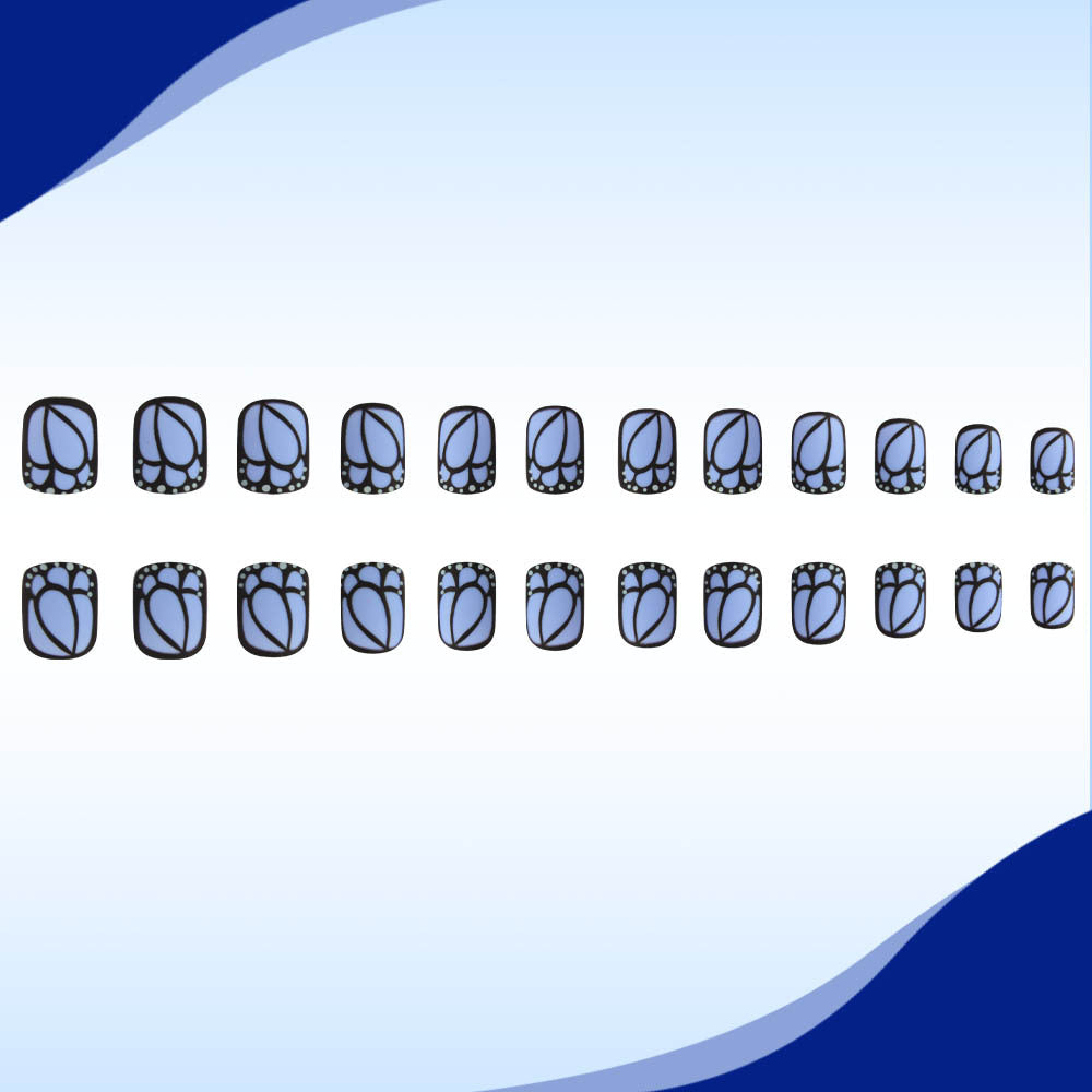 Whimsical Garden Inspired Short Square Blue with Floral Accent Press On Nail Set