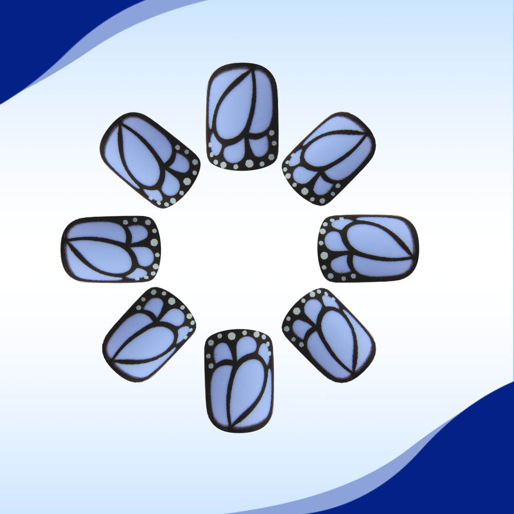 Petal Dream Sequence Short Square Pastel Blue with Elegant Floral Design Press On Nail Set