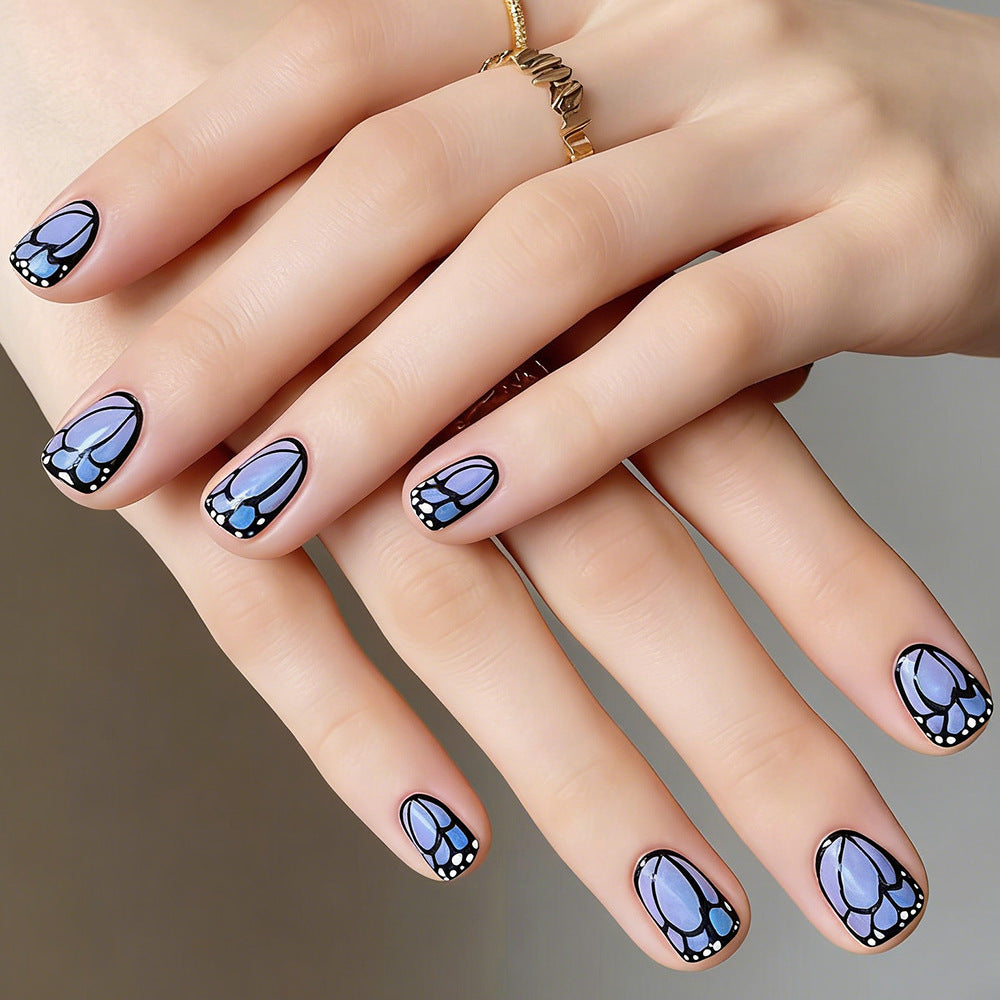 Whimsical Garden Short Square Shaped Lavender Glitter Press On Nail Set with Floral Design
