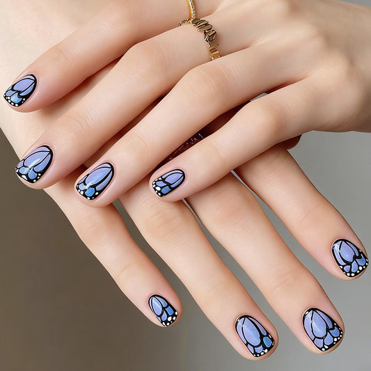 Whimsical Garden Short Square Shaped Lavender Glitter Press On Nail Set with Floral Design