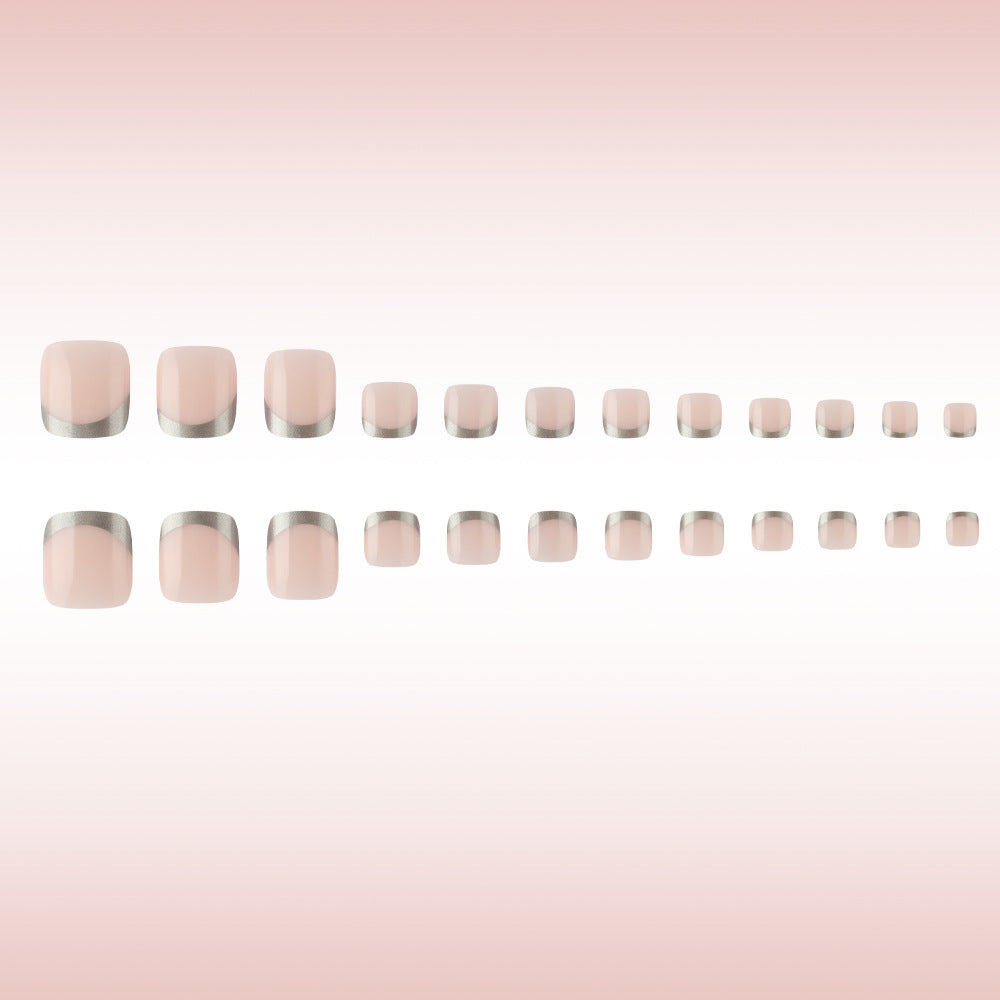 Chic Elegance Short Square Shape Soft Pink Color with Stunning Metallic Tip Press On Nail Set