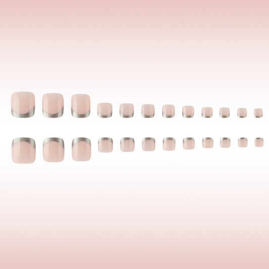 Chic Elegance Short Square Shape Soft Pink Color with Stunning Metallic Tip Press On Nail Set