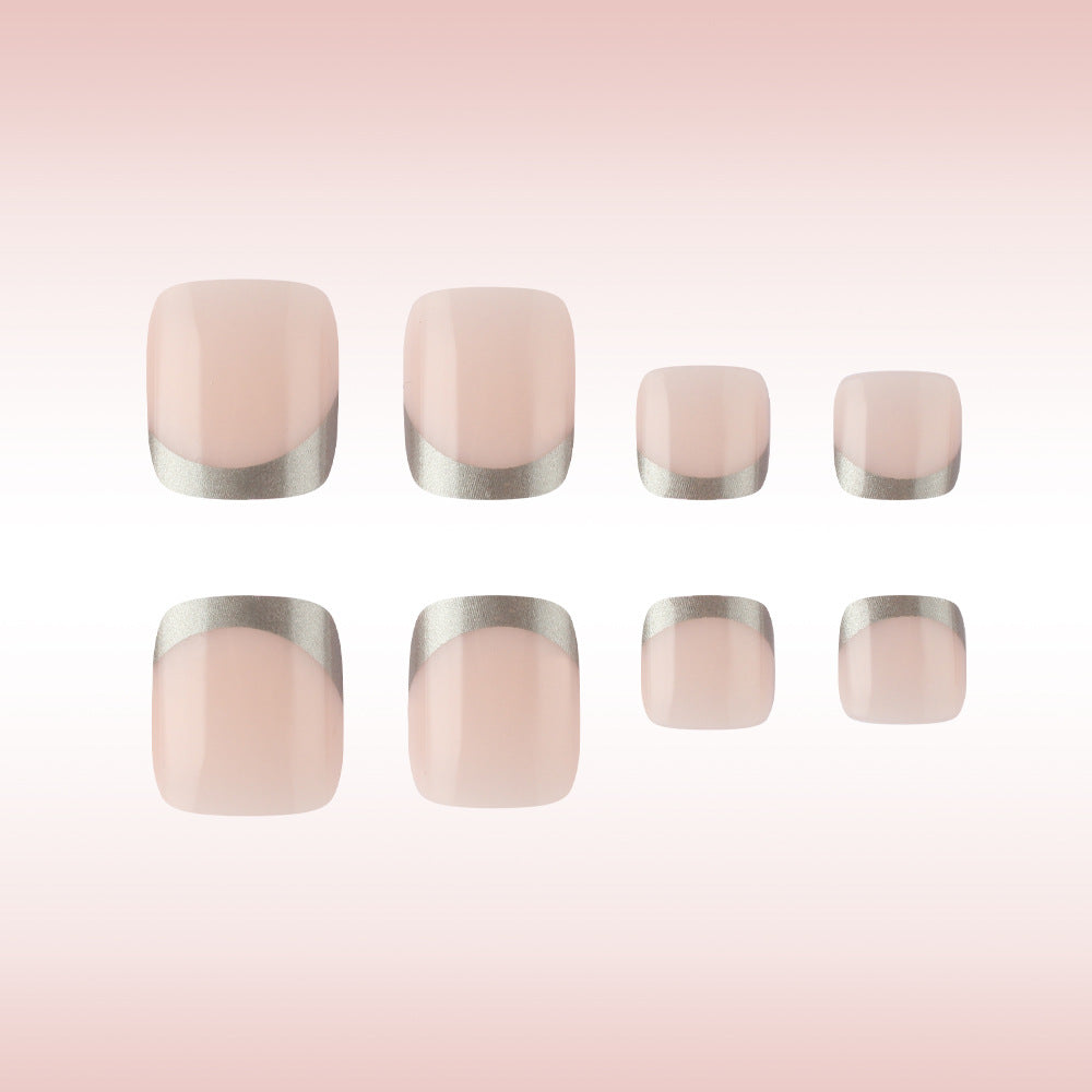 Chic Elegance Soft Short Square Blush Pink Press-On Toenails with Stylish Metallic Tip