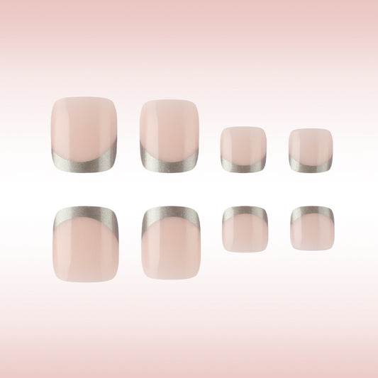 Chic Elegance Soft Short Square Blush Pink Press-On Toenails with Stylish Metallic Tip