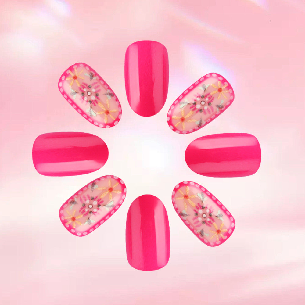 Blossom Bliss Elegant Medium Oval and Square Pink Press On Nail Set with Floral Pattern Design