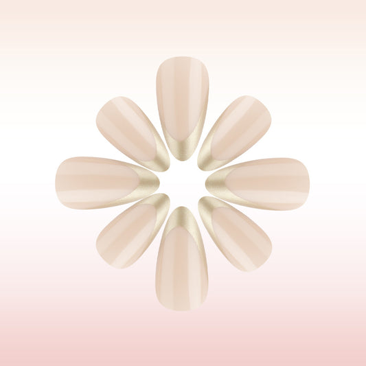 Chic Elegance Medium Almond Blush Pink with Shimmering Gold Tips Press on Nail Set
