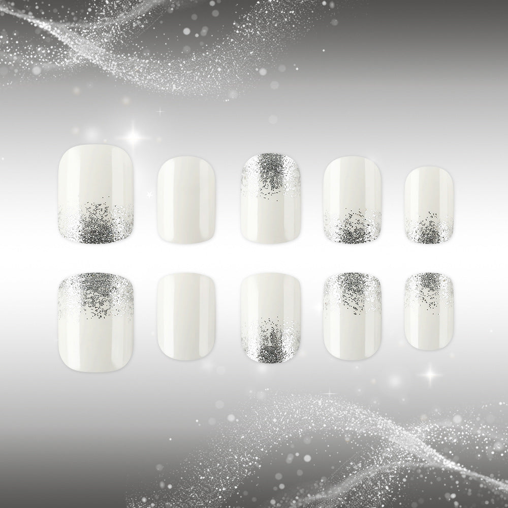 Glamorous Silver Gradient Short Square Press On Nail Set for Effortless Elegance