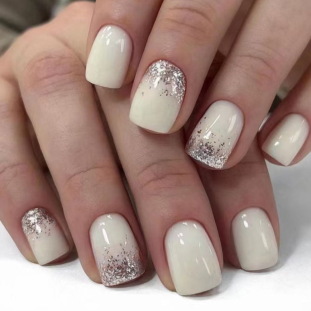 Dreamy Elegance Short Square Creamy with Sparkling Glitter Tips Press On Nail Set