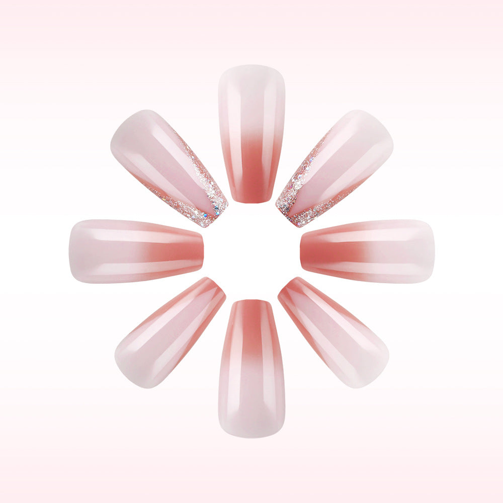 Blossom Dreams Long Coffin Pink Ombre Press On Nail Set with Shimmering Gradient Accents