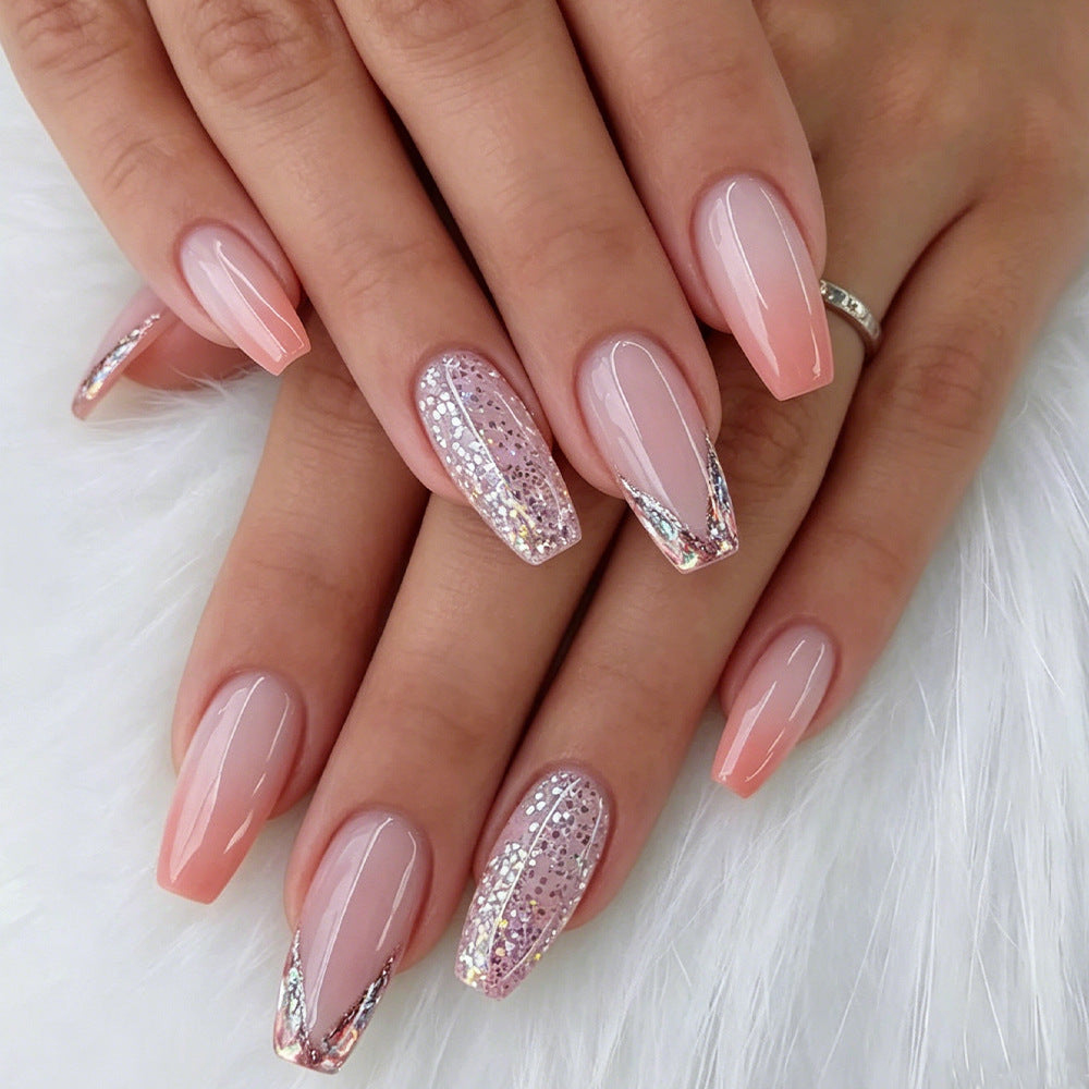 Glamorous Dreamscape Long Coffin Pink with Glitter Accents Press On Nail Set