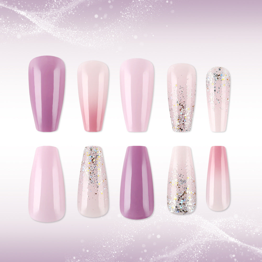 Enchanting Elegance Long Coffin Pink with Glitter Press On Nail Set