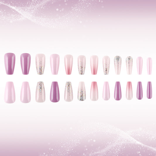 Enchanted Blossom Long Coffin Pink Ombre with Glitter Nail Set