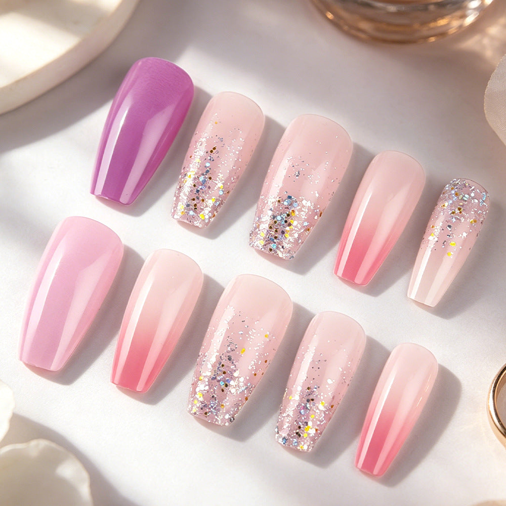 Glamorous Dreamy Medium Coffin Pink Glitter Ombre Press On Nail Set
