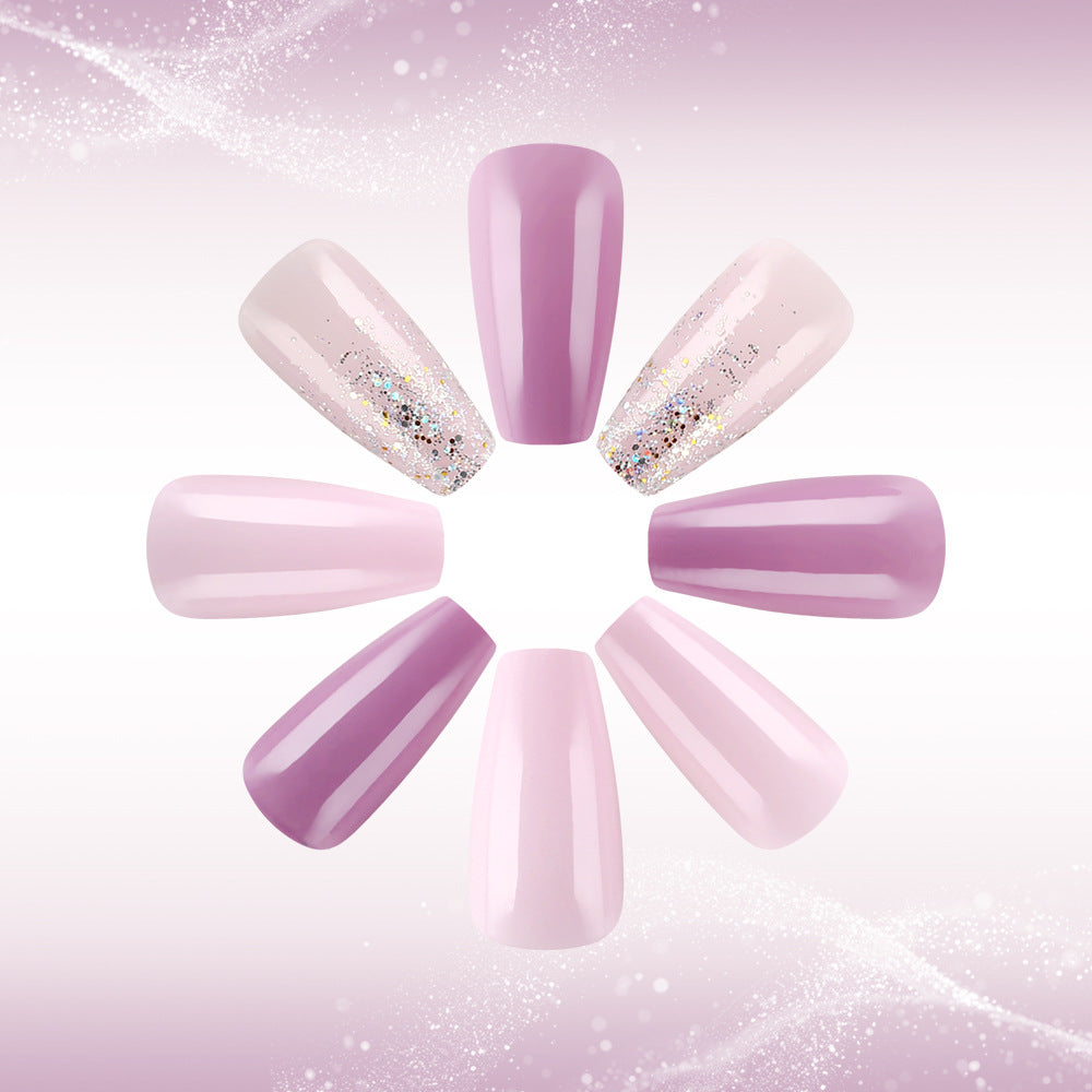 Dreamy Lavender Elegance Long Coffin Shaped Press On Nail Set with Sparkling Glitter Accent