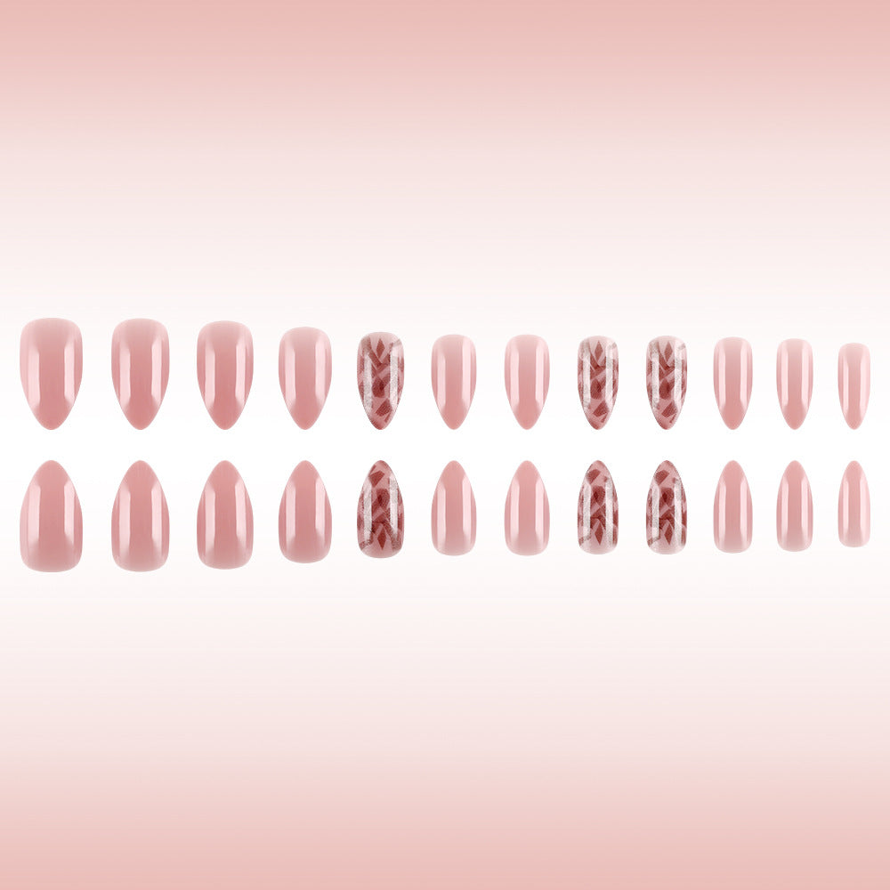 Chic Elegance Long Almond Pink with Marble Design Press On Nail Set