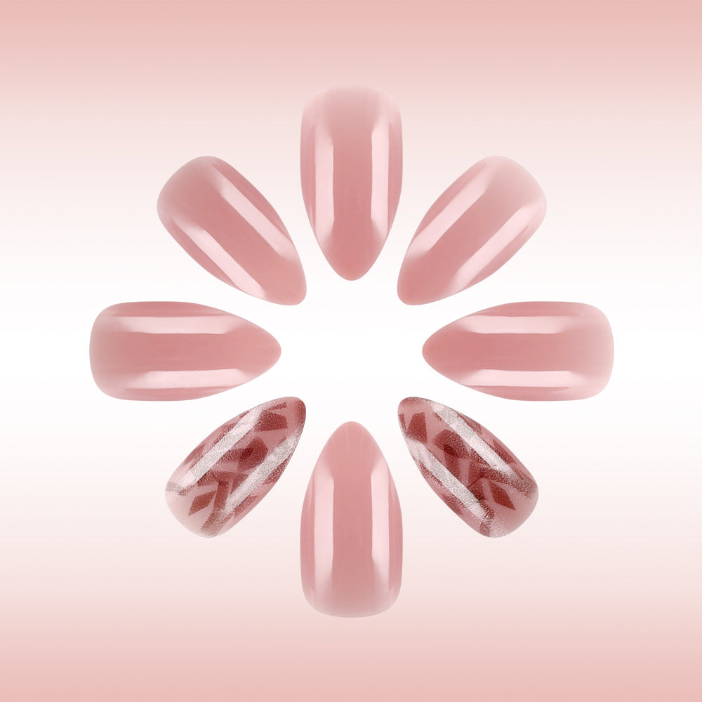 Blush Elegance Long Almond Pink Glossy Nails with Unique Geometric Accent