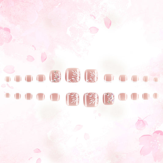 Blossom Garden Elegant Short Square Acrylic Toenail Set Soft Pink Floral Design