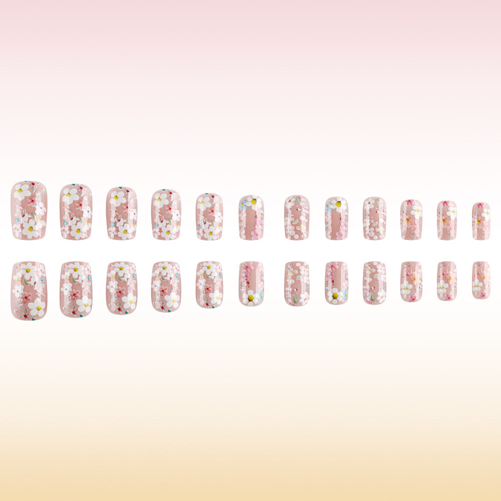 Blossom Dreams Medium Square Press On Nails in Soft Pink with Floral Accents and Long Lasting Finish