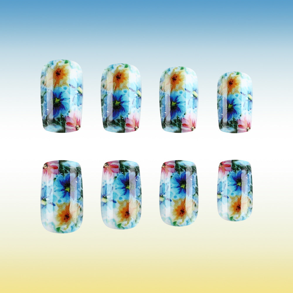 Blooming Garden Vibrant Medium Square Floral Press On Nail Set