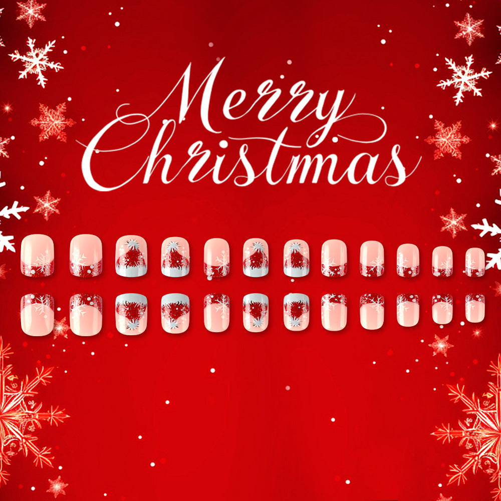 Merry Christmas Charming Short Square Blush Pink with Festive Glitter Accents Press-On Nail Set